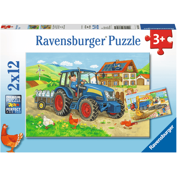 Ravensburger Puzzle 2x12 Teile - Baustelle und Bauernhof