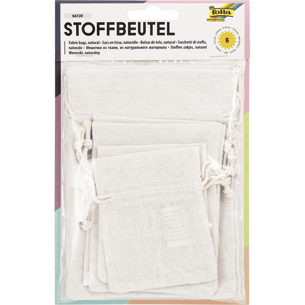 folia Stoffbeutel natur 6 Stück, 3 Größen sortiert