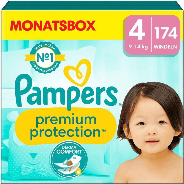 Pampers Premium Protection, koko 4 Maxi, 9-14kg, kuukausipakkaus (1x 174 vaippaa)