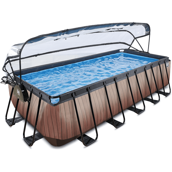 EXIT Piscina Wood 540x250x122cm con copertura e pompa con filtro a sabbia, marrone