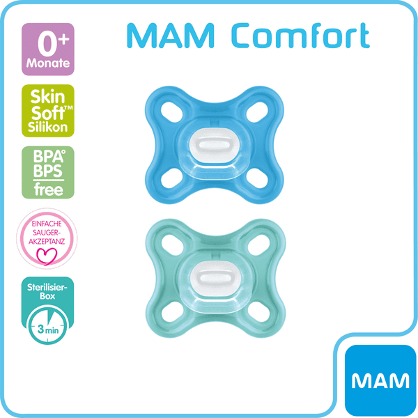 MAM Sucettes Comfort 0-2 mois Bleu x2