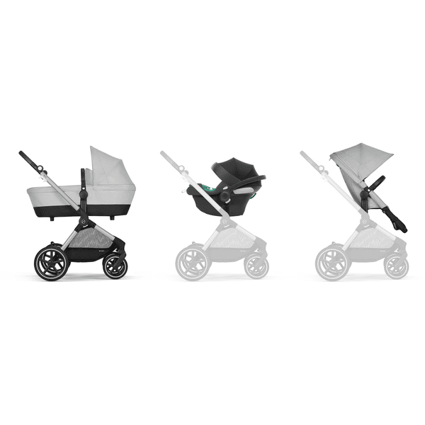 cybex GOLD 3 in 1 Reisesystem Kombikinderwagen Eos Lux inklusive Babyschale Aton B2 Silver Lava Grey 