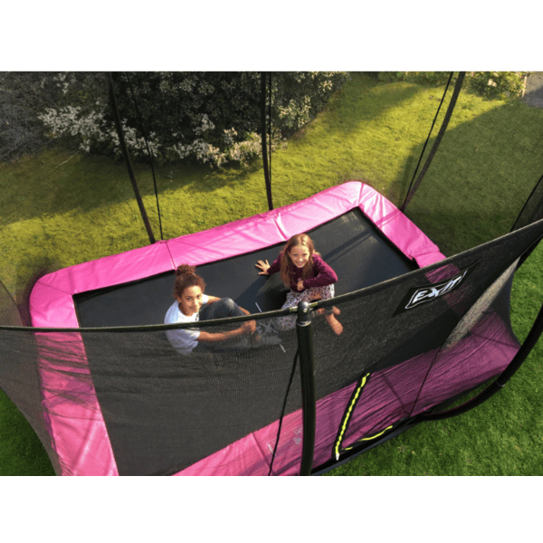 EXIT nedgravet trampolin silhuet rektangulær 214 x 305cm med sikkerhedsnet grøn - pinkorblue.dk