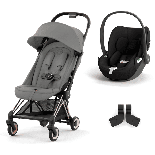 cybex PLATINUM Buggy Coya Rosegold Mirage Grey inklusive Babyschale Cloud T I-Size Sepia Black und Adapter