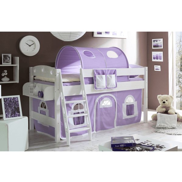TiCAA Lit mezzanine enfant Kenny R blanc - violet/blanc 90x200 cm