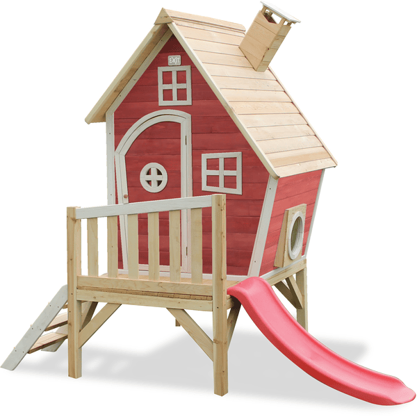 EXIT Maison cabane de jardin enfant avec toboggan Fantasia 300, bois, rouge