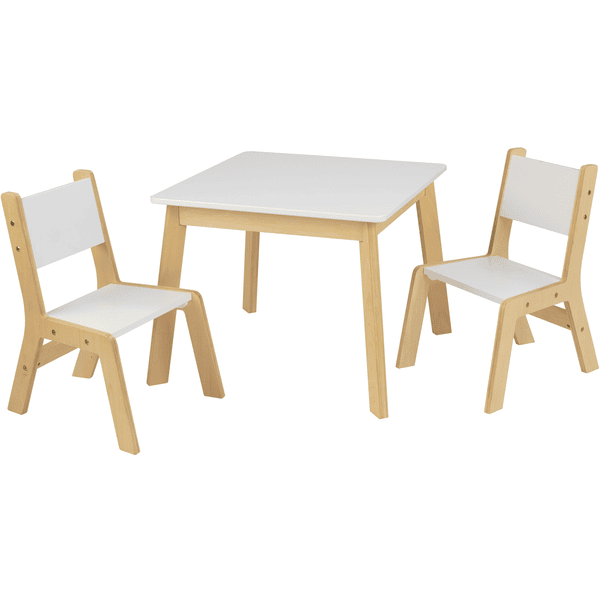 KidKraft® Moderni pöytä ja kaksi tuolia, valkoinen/puunvärinen

