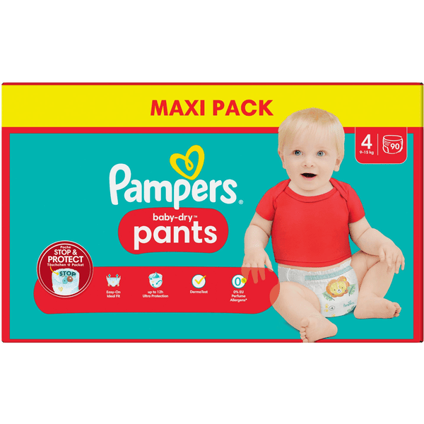 Pampers Baby-Dry bukser, størrelse 4 Maxi 9-15 kg, Pack (1 x 90 bukser) - pinkorblue.dk