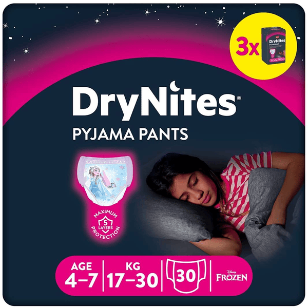 Huggies DryNites jednorazowe spodnie do piżamy dla dziewczynek 4-7 lat 3 x 10 sztuk