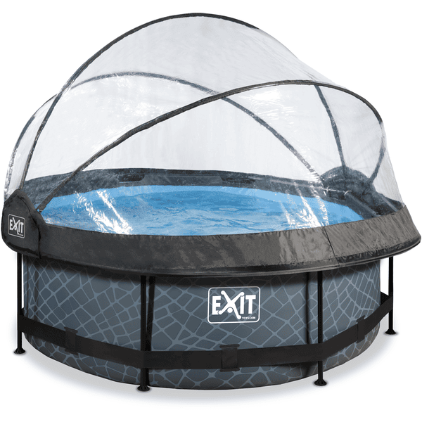 EXIT Frame Pool ø244x76cm (12v Kartusche Filterpumpe) – Grau + Sonnendach