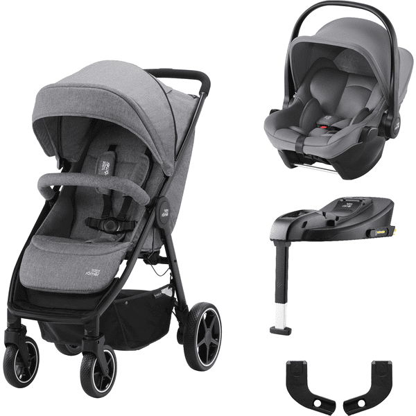 Britax Römer Silla de paseo B-Agile M Elephant Grey, silla portabebés Baby-Safe Core i-Size Frost Grey y base isofix Core