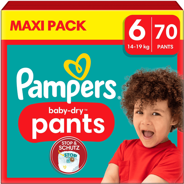 Pampers Baby-Dry bukser, størrelse 6 Extra Large 14-19 kg, Maxi Pack (1 x 70 bukser)
