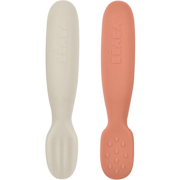 BEABA  ® Learning ske sæt med 2 skeer af silikone terracotta/ velvet grå