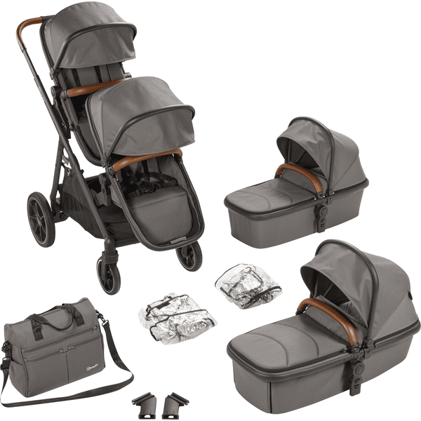 babyGO Geschwisterwagen Duo Grey / brown grip