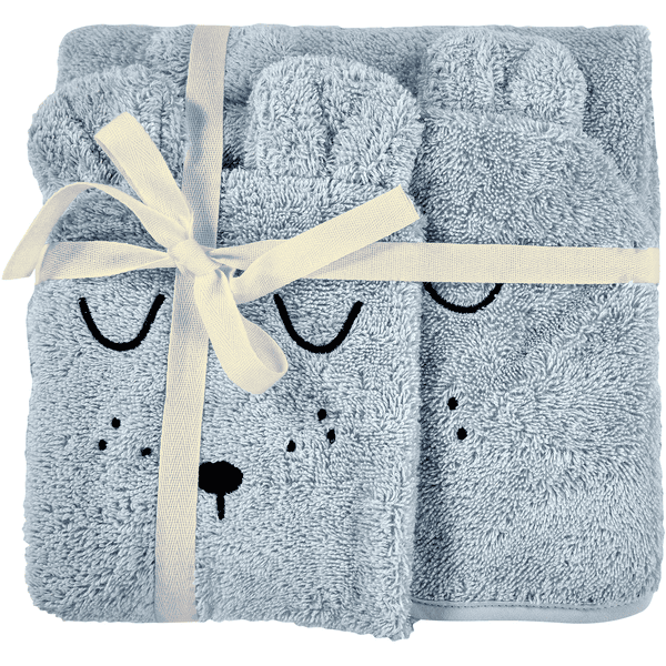 Alvi ® Juego de toallas con capucha y guante de baño azul claro