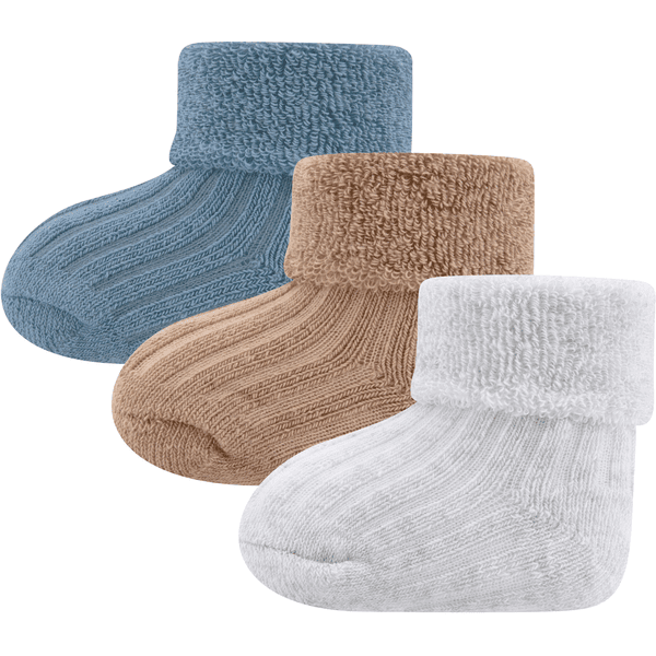 Ewers Primer paquete de 3 calcetines para bebé Rib/Cover Blanco/Marrón claro/Azu