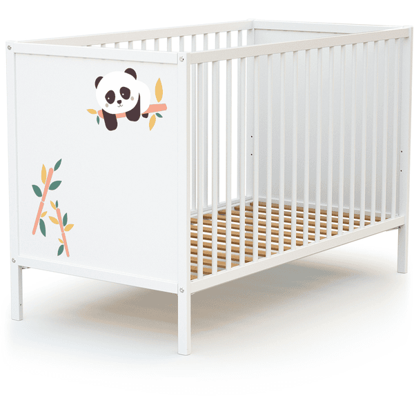 WEBABY Lit à barreaux Renard panda panneaux bois blanc 60x120 cm