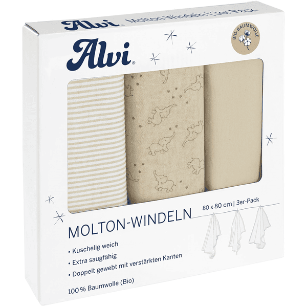 Alvi® Molton-Windeln 3er Pack Starfant 80 x 80 cm