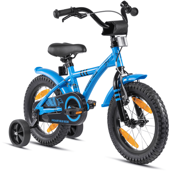 PROMETHEUS BICYCLES® HAWK Kinderfahrrad 14" Blau-Schwarz mit Stützrädern