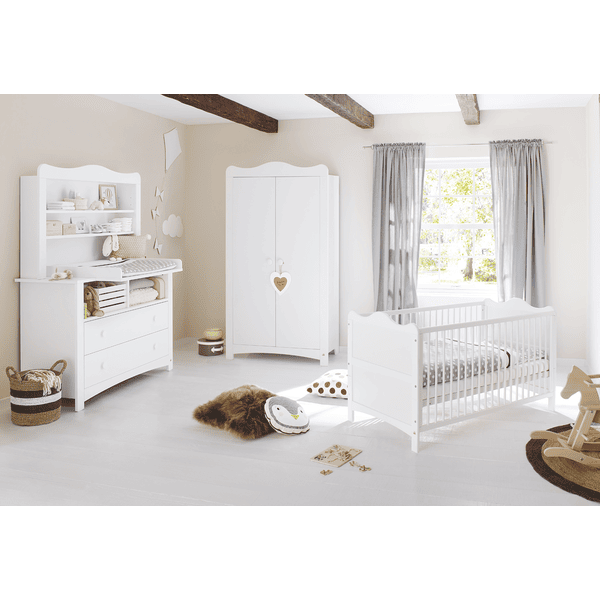 Pinolino Chambre bébé trio lit Florentina armoire 2 portes commode extra large étagère 60x120 cm