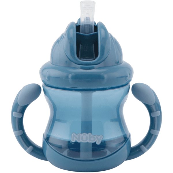 No-Spill Nûby hrnek na pití s brčkem a držadly Flip-It 240ml od 12 měsíců v modré barvě
