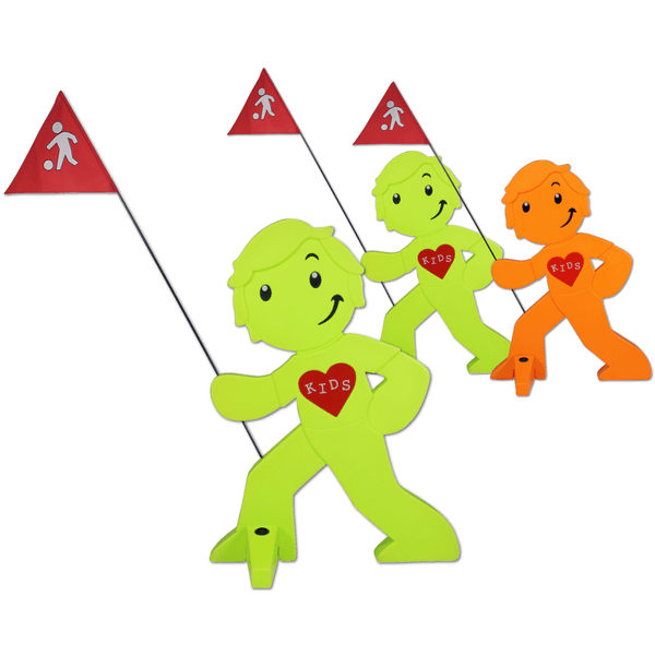 BEACHTREKKER Straat buddy Waarschuwingsfiguur voor meer veiligheid voor kinderen - set van 3 - 2x groen 1x orange 