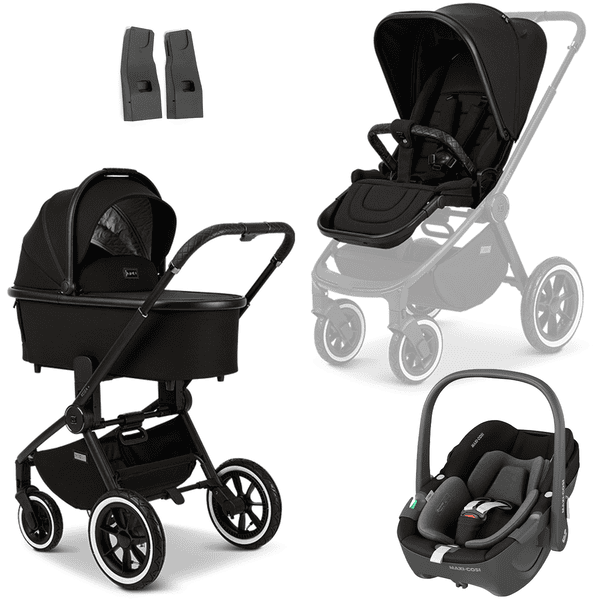 MOON black black Pebble Essential Black Resea Edition+ kinderwagen / mat incl. MAXI COSI baby-autostoeltje 360 en adapter