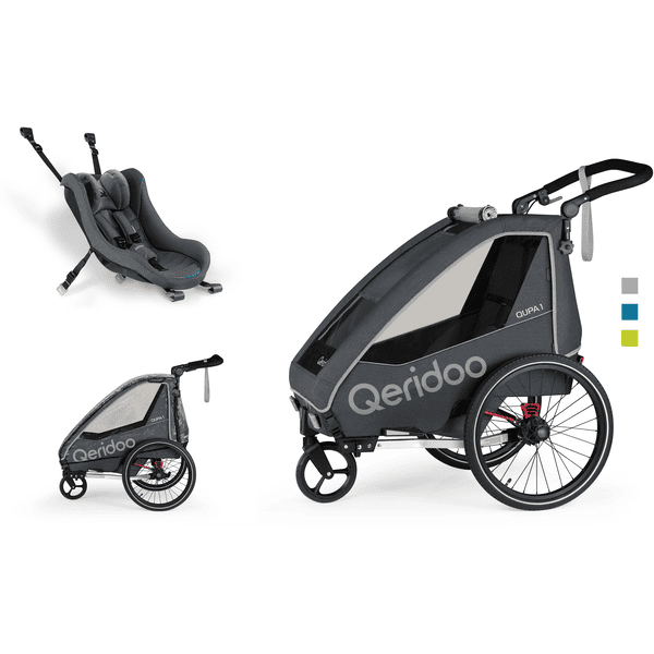 Qeridoo® Remorque de vélo enfant QUPA 1 Grey siège bébé habillage