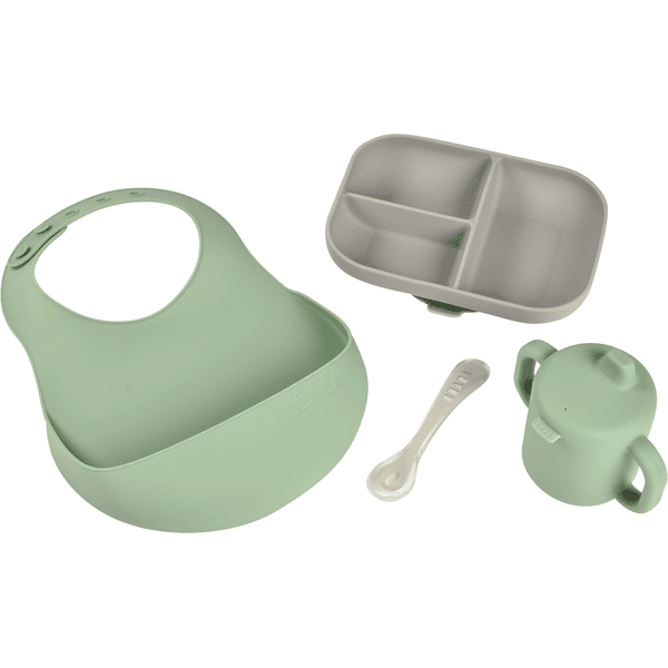 BEABA® Coffret repas bébé Les essentiels silicone gris/vert sauge
