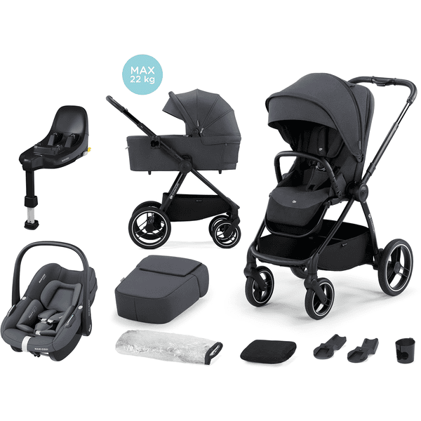 Kinderkraft Kombikinderwagen NEA 2 in 1 deep gray inkl. MAXI COSI Babyschale Pebble S Tonal Graphite und Basisstation FamilyFix S Black