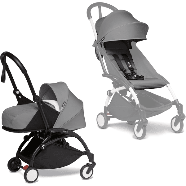 BABYZEN Kinderwagen YOYO2 0+ Black mit Neugeborenenaufsatz inkl. Textilset Grey