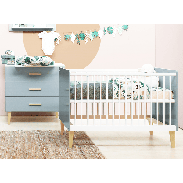 Bopita Babykamer Emma 2-delig 60 x 120 cm wit/grijs met aankleedkussen