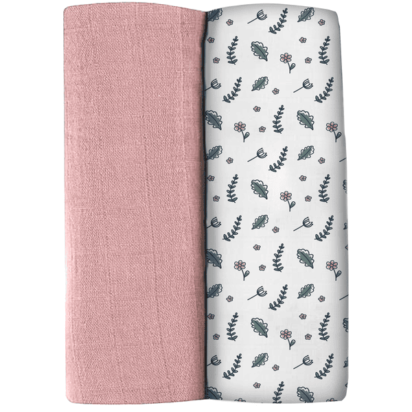 BEABA® Set di 2 panni per rigurgito Mirage, rosa/campo di fiori 120 x 120 cm 