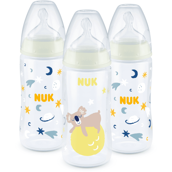 NUK Set van 3 flessen First Choice ⁺ Night 300 ml Koala/geel