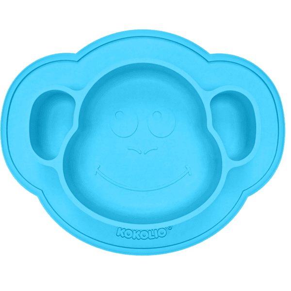 KOKOLIO Monki silikonowy talerz obiadowy, od 6 miesięcy w kolorze niebieskim