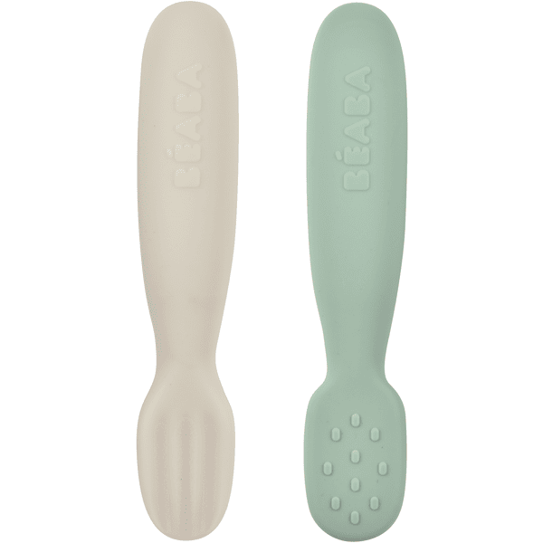 BEABA® Lernlöffel 2er Set aus Silikon salbeigrün/velvet grau