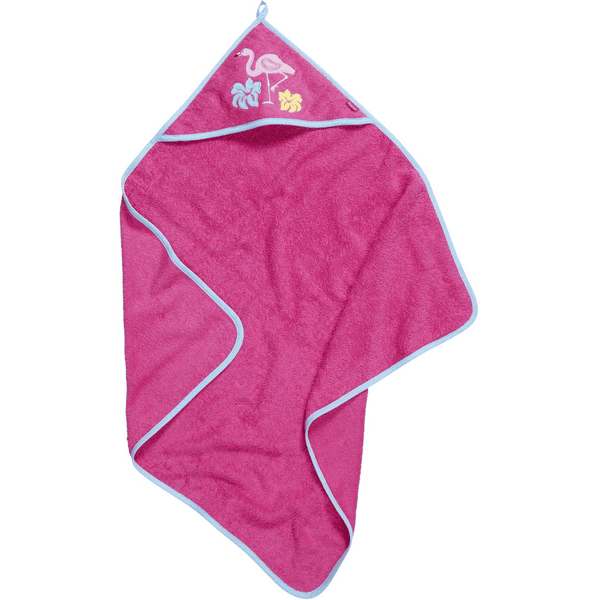Playshoes  Asciugamano con cappuccio in spugna rosa fenicottero