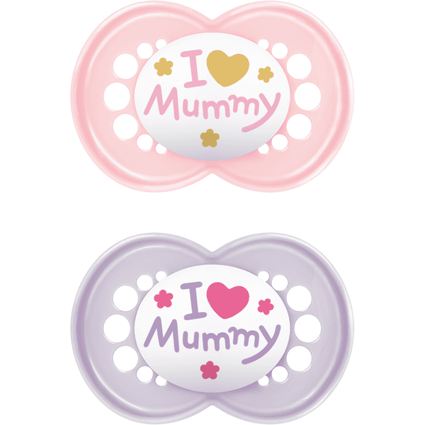 MAM Original Succhietto in silicone 2 pz. 6-16 mesi I love Mummy in rosa