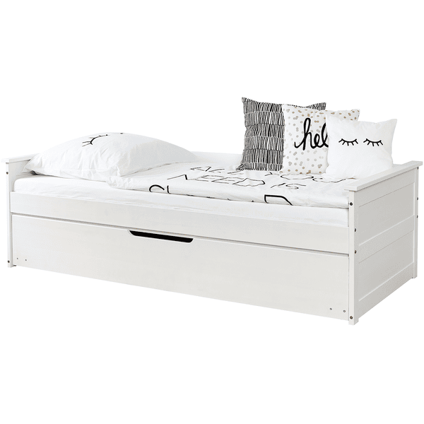 TiCAA Slaapbank Theodor 100 x 200 cm dennenhout wit met extra bed