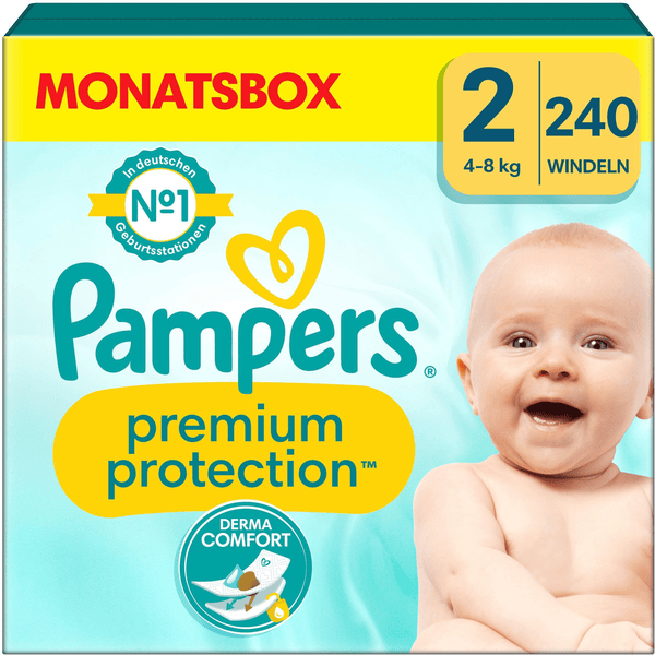 Pampers Premium Protection , New Baby størrelse 2 Mini, 4-8 kg, månedlig boks (1x 240 bleier)