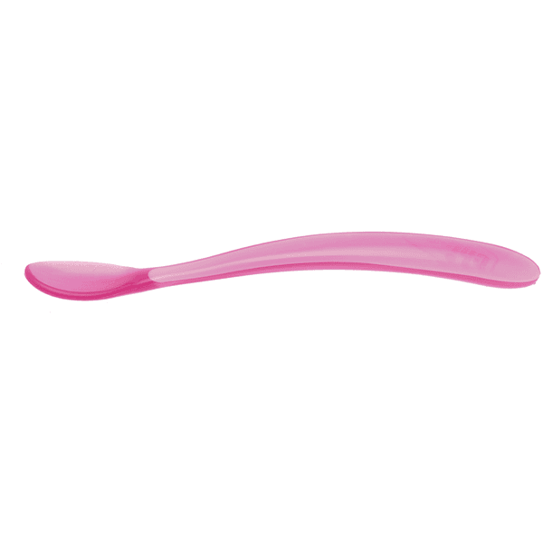 chicco dlouhá silikonová lžička na krmení od 6 měsíců 2 kusy v růžové barvě