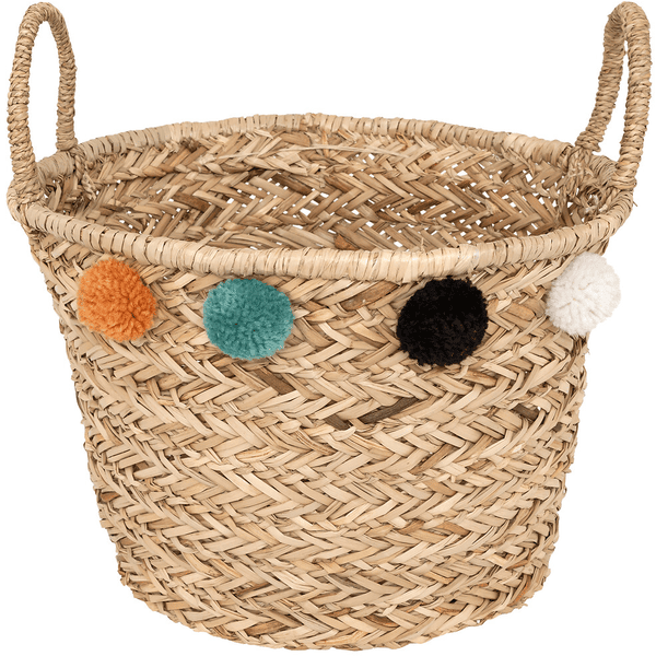 atmosphera Panier de rangement enfant Livi pompons roseau