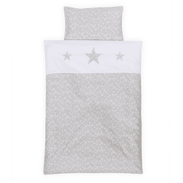 babybay ® Børns sengelinned piqué, perlegrå stjerner hvid med applikation stjerne 100 x 135 cm