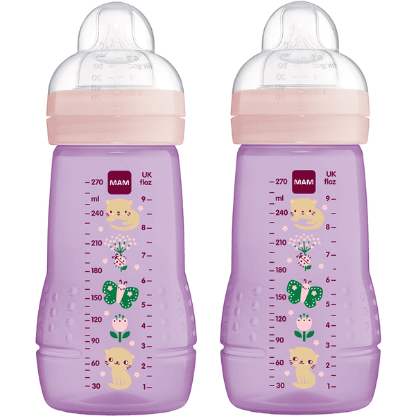 MAM Butelka dla niemowląt Easy Active ™ 270 ml, kot/ motyl w podwójnym opakowani