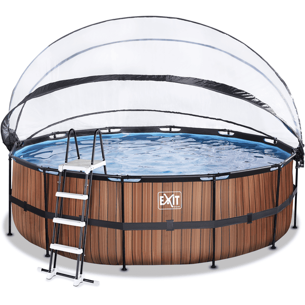 EXIT Wood Pool ø450x122cm med overdækning og Sand filterpumpe, brun