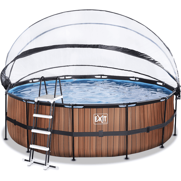 EXIT Wood Pool ø450x122cm mit Abdeckung und Sandfilterpumpe, braun