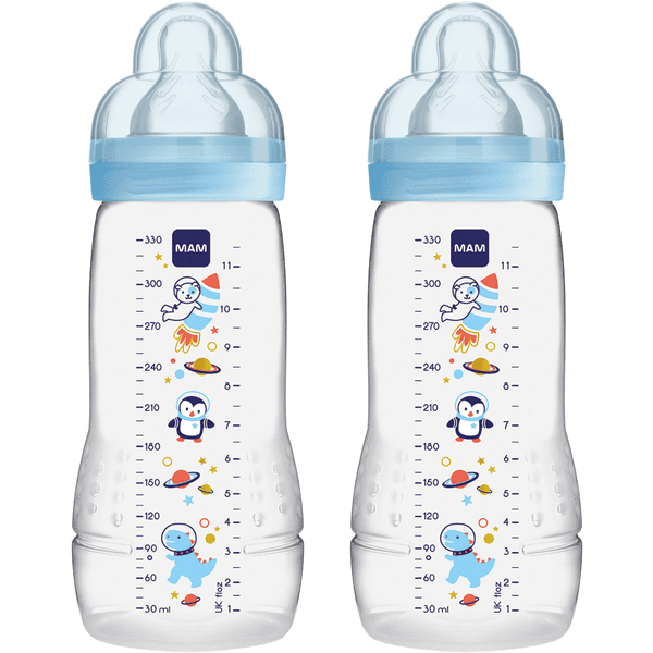 MAM Babyflasche Easy Active™ 330 ml, Weltall blau im Doppelpack 
