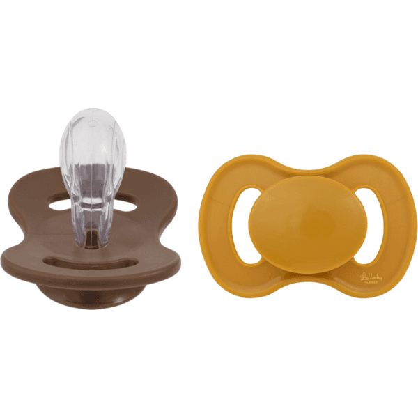 Lullaby Planet Siliconen fopspeen Symmetrisch Maat 2 Honing Mosterd & Hazelnoot Bruin, 2 stuks