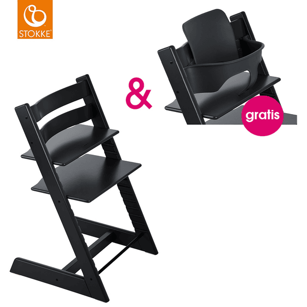 STOKKE® Tripp Trapp® Hochstuhl Buche schwarz + gratis Baby Set schwarz
