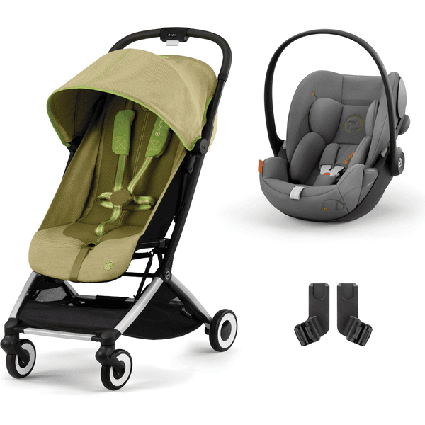 cybex GOLD Kinderwagen Orfeo Silver Nature Green inklusive Babyschale Cloud G i-Size Lava Grey mit Babyschale und Adapter